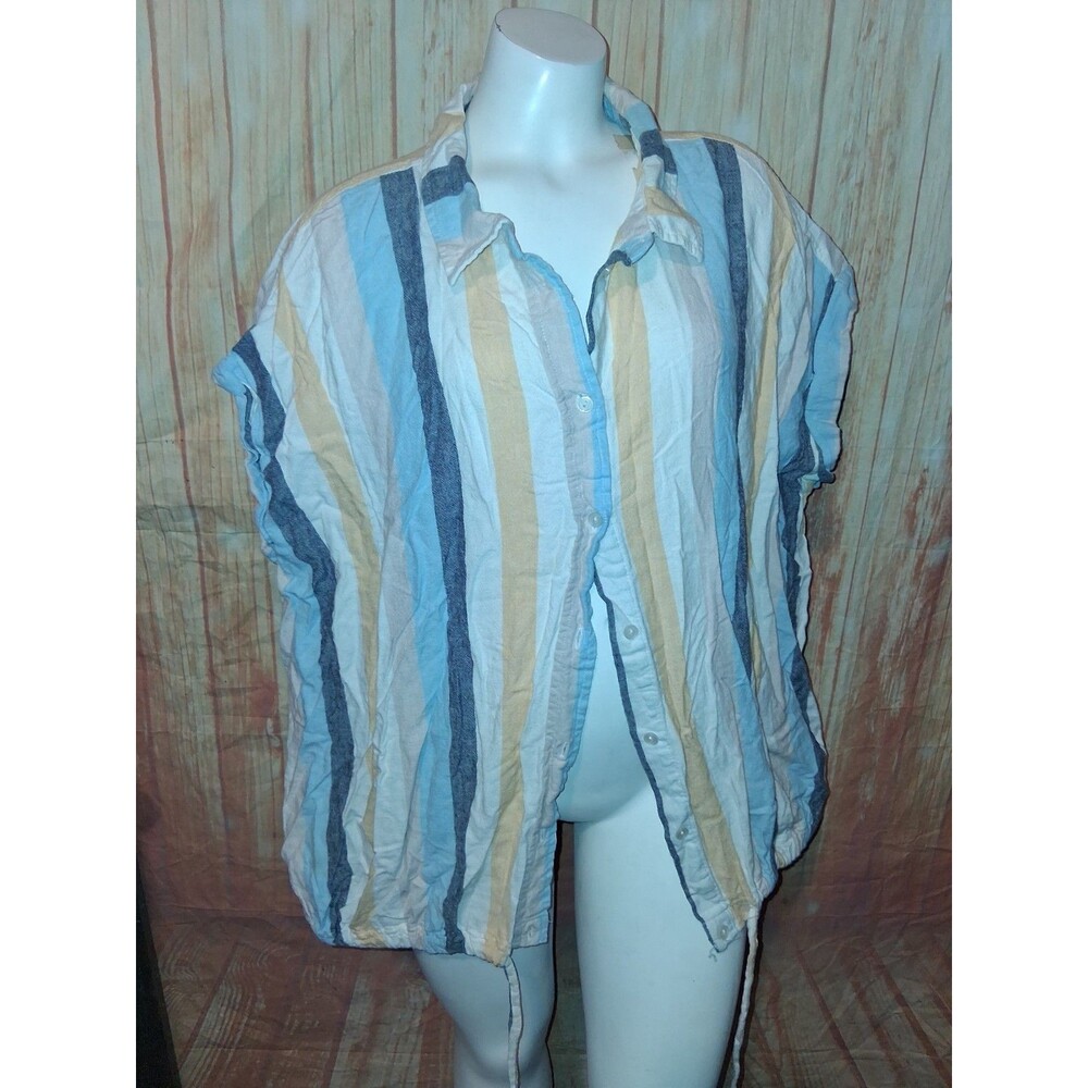 Terra & Sky Multicolor Stripe Short Sleeve Button Up Blouse Sz 3X